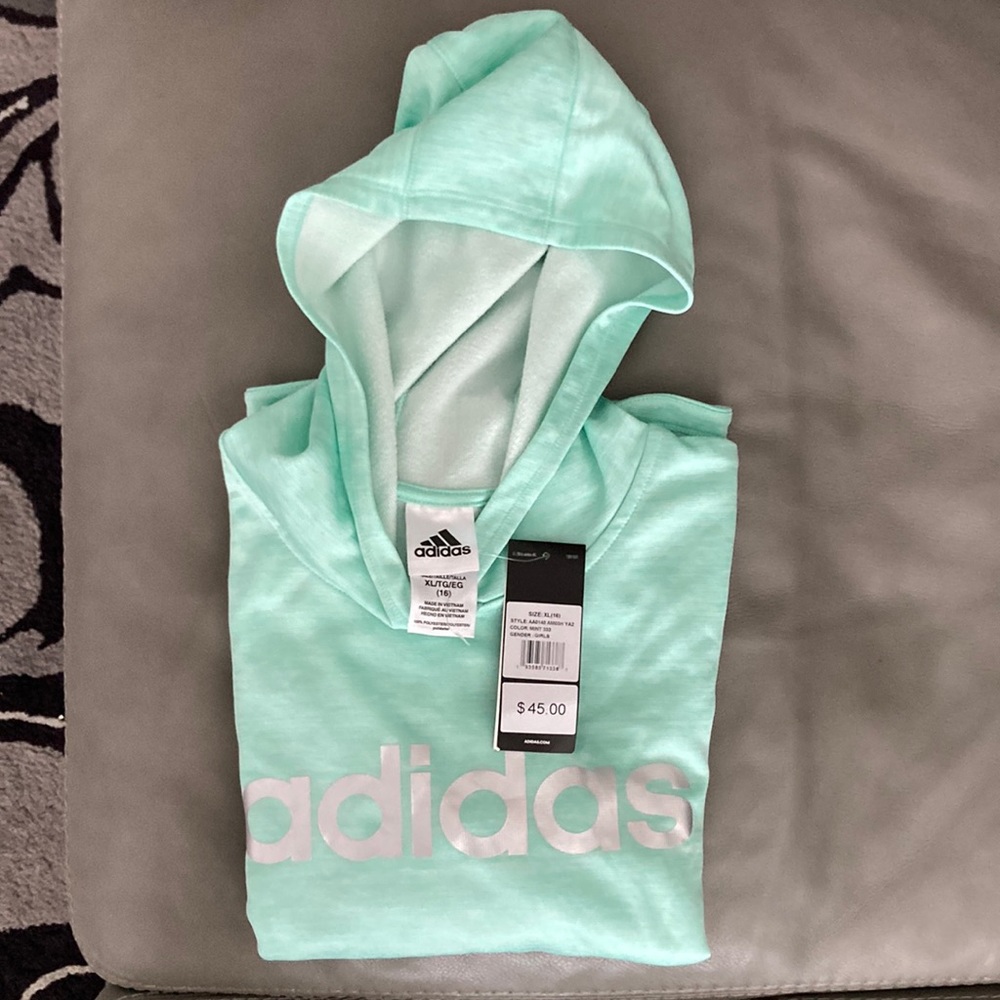 NWT Girl’s Adidas Hooded Sweatshirt Mint Green- Size Xl(16)